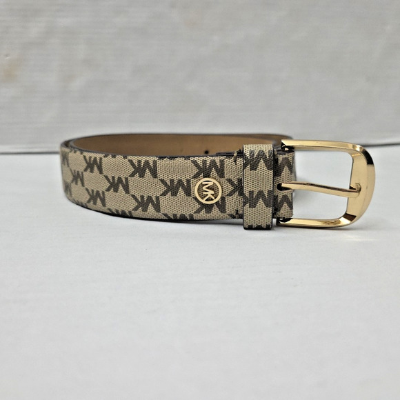 Michael Kors Sz 42.5" XL Womens Wide Belt Brown w Gold Hardware Classic MK Logo - Picture 1 of 6